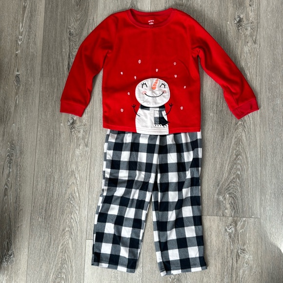 Carter's 2-Piece Girls Snowman Red Shirt w/Black & White Fleece Pajama Set Sz 5T - Picture 2 of 10